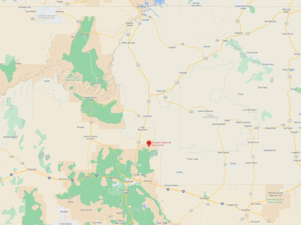 Overview Map of Wupatki and Sunset Crater National Monuments