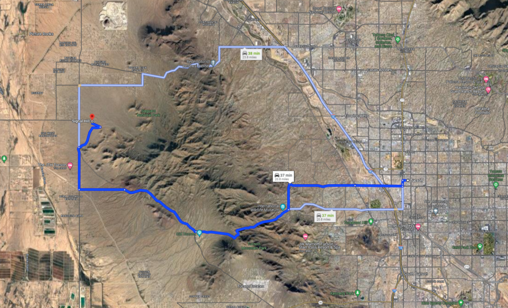 Map from Tucson to Signal Hill Trail