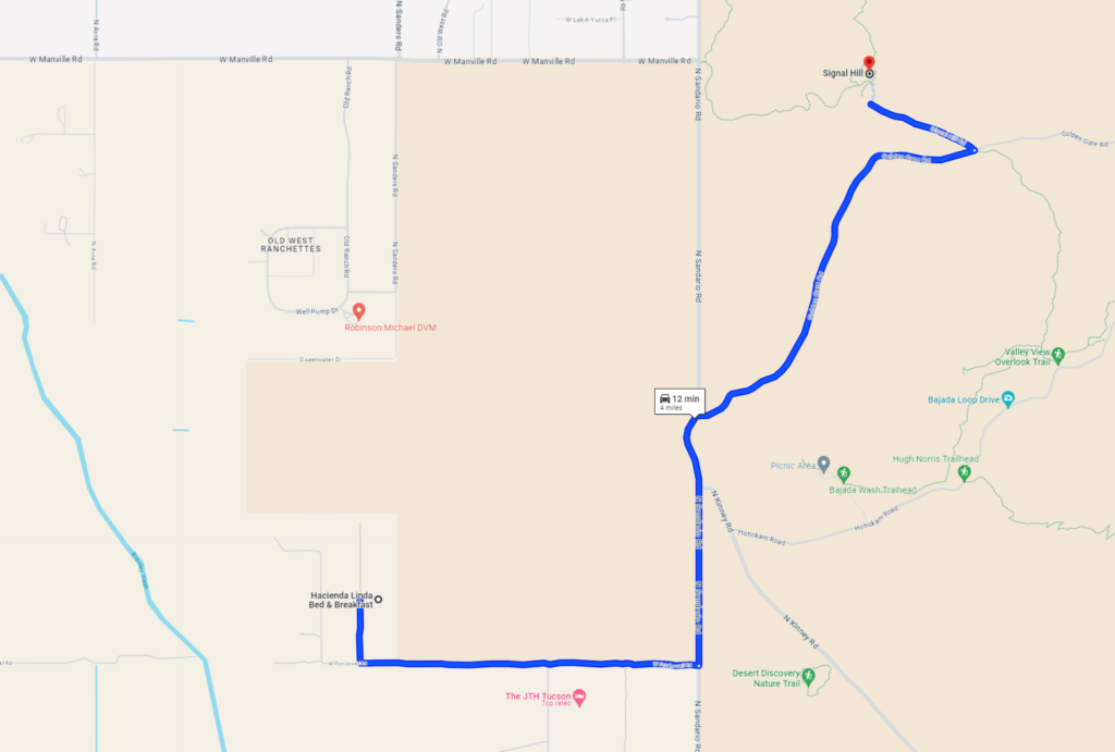 Map from Hacienda Linda B&B to Signal Hill Trail